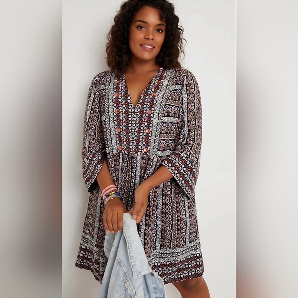Anthropologie Maeve Dress Womens Small Naomi Embroidered Tunic Bohemian Peasant